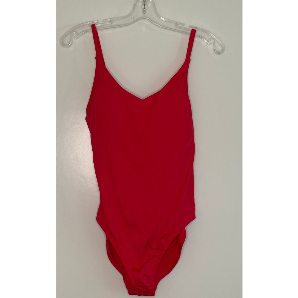 NWT Women's Red Speedo Solid V-Neck Swimsuit Bathing Suit Large